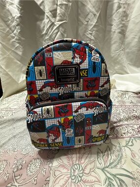 Marvel Loungefly Spider-Man Patchwork Mini Backpack – Red/Blue/Black